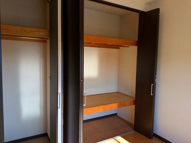 クローゼットタイプと中段の棚付きの収納